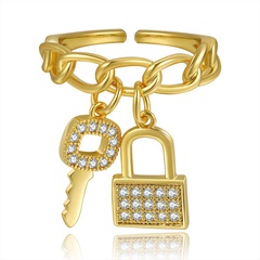 wholesale jewelry key lock inlaid zirconium chain classic ring Nihaojewelry
