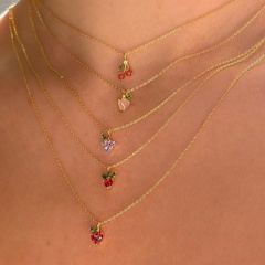 wholesale bijoux cerise pêche fruit tropical pendentif cuivre incrusté de zircon collier nihaojewelry