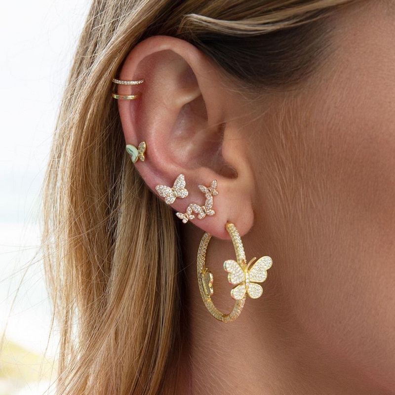 wholesale jewelry butterfly Cshaped microinlaid zircon earrings Nihaojewelry