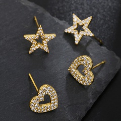 wholesale jewelry hollow heart five-pointed star stud copper inlaid zircon earrings nihaojewelry