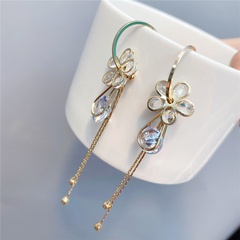 wholesale jewelry zircon flower water drop long tassel metal earrings Nihaojewelry