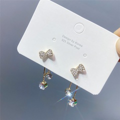 wholesale jewelry bow tassel rhinestone korean style earrings Nihaojewelry