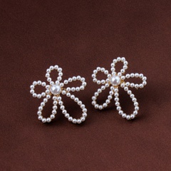 wholesale jewelry hollow flower diamond pearl earrings nihaojewelry