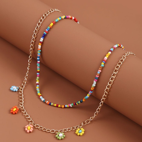 Großhandel Schmuck im böhmischen Stil handgewebte Perlen Blumenanhänger mehrschichtige Halskette nihaojewelry's discount tags