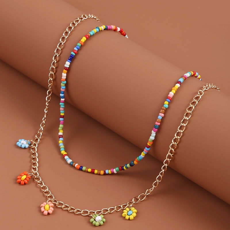 Grohandel Schmuck im bhmischen Stil handgewebte Perlen Blumenanhnger mehrschichtige Halskette nihaojewelry