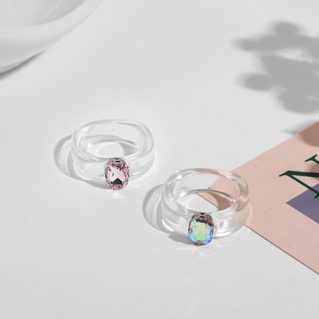 Großhandel Schmuck Cartoon Acryl Zircon Round Top Transparent Ring Zweiteiliges Set Nihaojewelry's discount tags