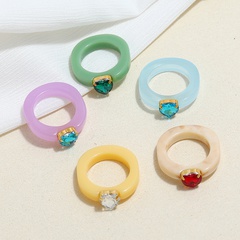 wholesale jewelry acrylic heart diamond candy color resin ring Nihaojewelry