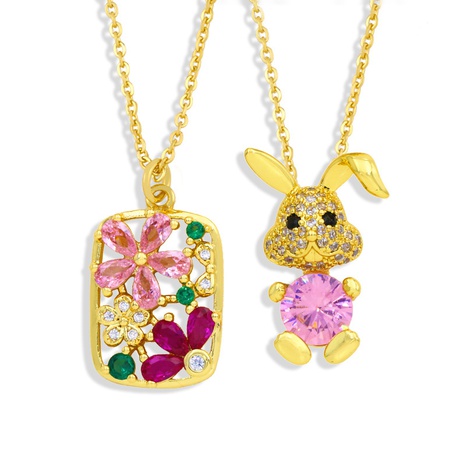 wholesale jewelry flower tag rabbit pendant copper inlaid zircon necklace nihaojewelry's discount tags