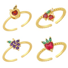 wholesale jewelry color zirconium cherry strawberry fruit copper ring Nihaojewelry