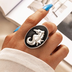 wholesale jewelry oval black dripping seahorse shape ring nihaojewelry