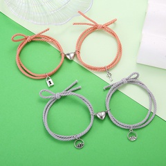 wholesale jewelry simple rubber band rope heart key lock couple bracelet set Nihaojewelry