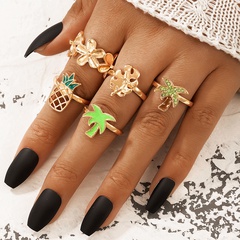 wholesale jewelry flower pineapple coconut tree leaf shape ring nihaojewelry