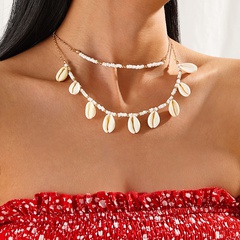 Nihaojewelry wholesale jewelry new bohemian shell tassel pearl double-layer necklace