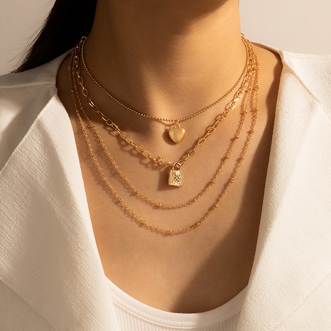 Nihaojewelry bijoux en gros style punk pendentif serrure coeur collier multicouche's discount tags