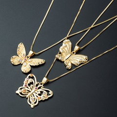 Nihaojewelry wholesale jewelry simple zircon butterfly pendant copper plated 18K gold necklace
