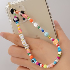Nihaojewelry wholesale accessories square letter glass mixed color beads eyes mobile phone lanyard