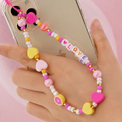 Nihaojewelry accessoires en gros lettre de mode acrylique perles rondes poterie douce coeur verre chaîne de téléphone portable