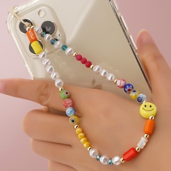 wholesale accessories mixed color glass flower beads mobile phone chain Nihaojewelry