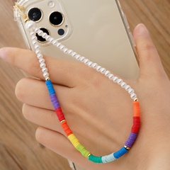 wholesale accessories bohemian style color imitation pearl beaded mobile phone chain nihaojewelry
