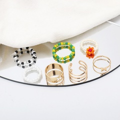 wholesale jewelry metal geometric flower rice bead ring combination set Nihaojewelry