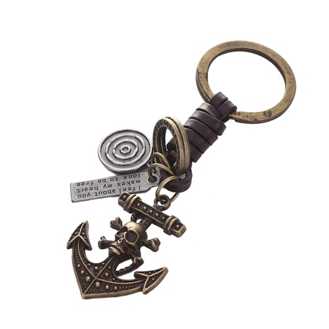 wholesale retro skull anchor leather keychain Nihaojewelry's discount tags