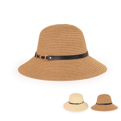 wholesale sunscreen wide brim belt decor fashion straw hat Nihaojewelry