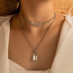 Nihaojewelry wholesale jewelry Korean new heart lock pendant double-layer necklace