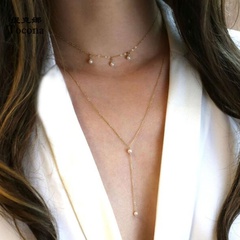 Nihaojewelry Großhandel Schmuck einfache goldene Kette kleine Perlenquaste mehrschichtige Halskette