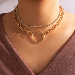 Nihaojewelry bijoux en gros punk creux grand cercle pendentif strass double couche collier