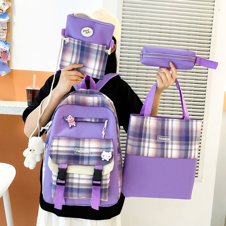 wholesale four-piece contrast color plaid backpack Nihaojewelry NHGA386340's discount tags