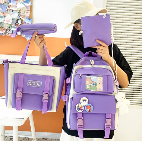 wholesale four-piece contrast color large-capacity bear pendant backpack Nihaojewelry NHGA386344's discount tags