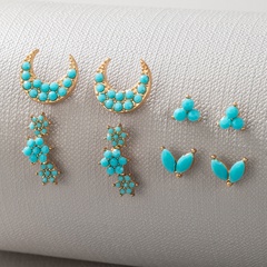 Nihaojewelry bijoux en gros nouvelles boucles d'oreilles feuille triangle fleur de lune bleue ensemble de 4 pièces