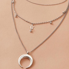 Nihaojewelry wholesale jewelry fashion silver moon pendant rhinestone star tassel necklace