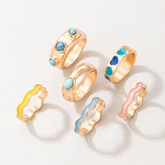 Nihaojewelry Großhandel Schmuck neue Farbe tropfendes Öl Herzwelle Ring 6-teiliges Set
