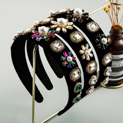 Nihaojewelry wholesale jewelry retro flannel inlaid pearl gem diamond headband