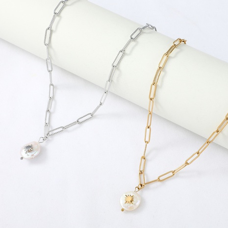 wholesale jewelry pearl pendant stainless steel simple necklace Nihaojewelry's discount tags