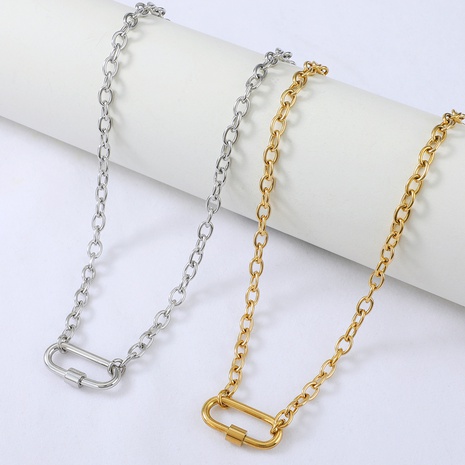 wholesale jewelry screw buckle oval stainless steel necklace Nihaojewelry's discount tags