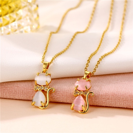 wholesale jewelry cute cat titanium steel micro inlaid zircon necklace Nihaojewelry  NHAC386514's discount tags