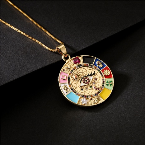wholesale jewelry bohemian style eye pattern pendant copper inlaid zircon necklace nihaojewelry's discount tags