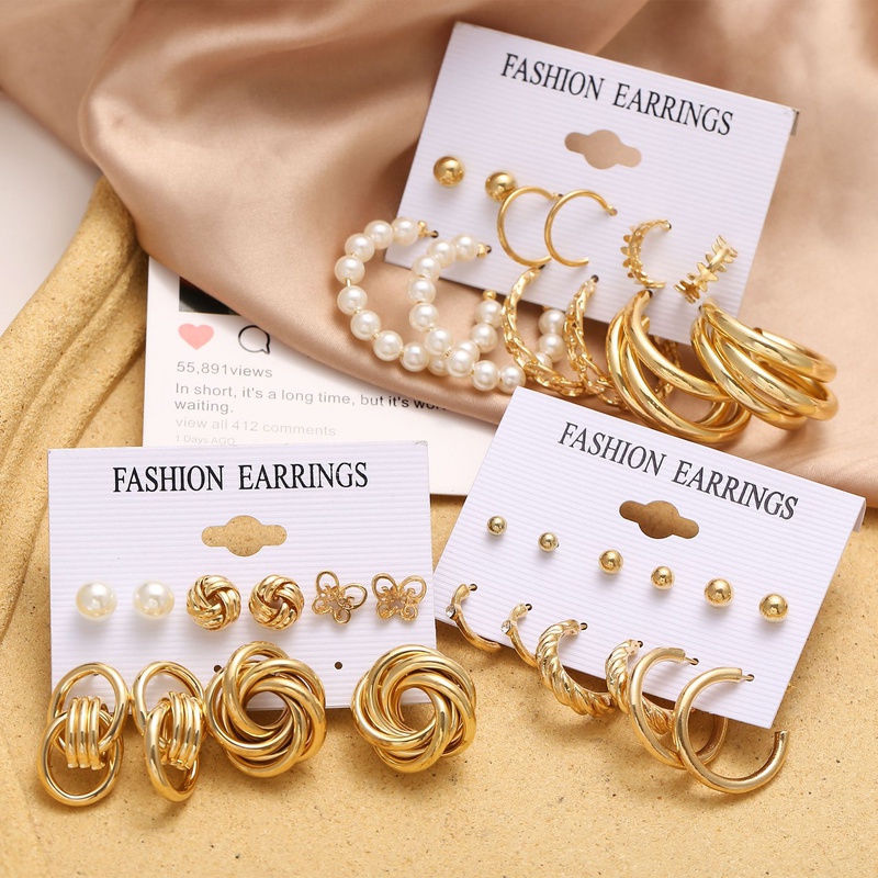 wholesale jewelry metal circle chain heart pin butterfly earrings 6piece set Nihaojewelry