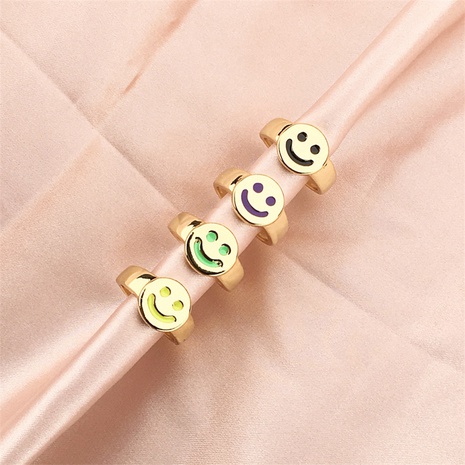 Nihaojewelry wholesale jewelry simple smiling face gold-plated oil drop opening adjustable ring's discount tags