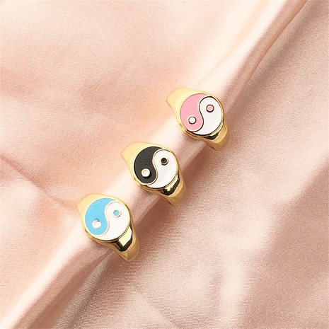 Nihaojewelry wholesale jewelry retro Tai Chi contrast color drop oil copper tail ring's discount tags