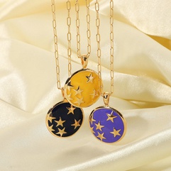 Wholesale Jewelry Drop Oil Star Pattern Round Tag Necklace Nihaojewelry