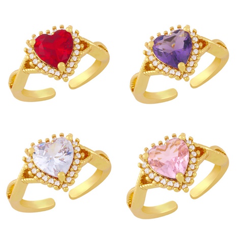 wholesale jewelry gold-plated heart-shaped copper inlaid zircon open ring nihaojewelry's discount tags