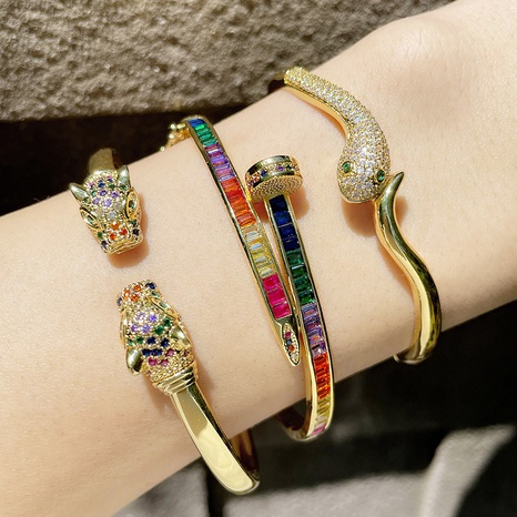 wholesale jewelry snake head copper inlaid zircon open bracelet nihaojewelry's discount tags