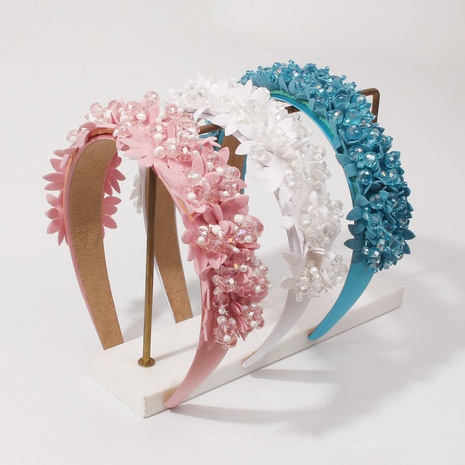 Großhandel Schmuck Reisperlen reine Farbe Kristallblume breitkrempiges Haarband Nihaojewelry's discount tags