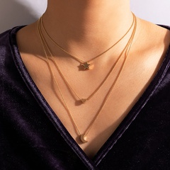 wholesale jewelry retro heart star moon small pendant multi-layer necklace Nihaojewelry