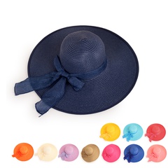 Nihaojewelry fashion solid color big eaves sunshadebowknot straw hat Wholesale