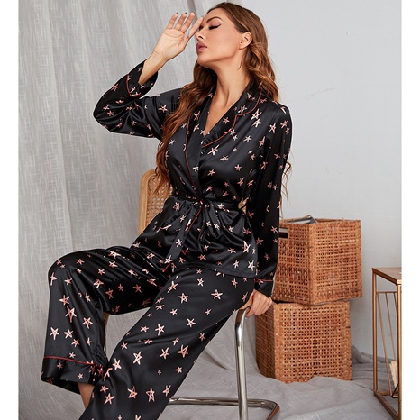 Nihaojewelry casual printed long-sleeved pants thin pajamas set Wholesale's discount tags