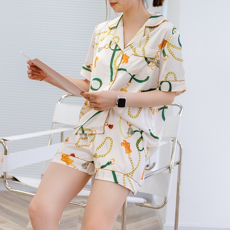 Nihaojewelry casual printed short-sleeved shorts pajamas set wholesale's discount tags